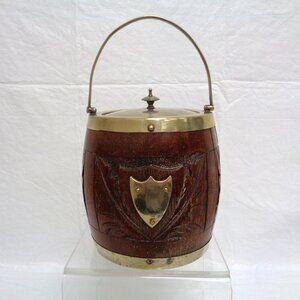 Antique English Oak & Silverplate Biscuit Barrel Porcelain Liner